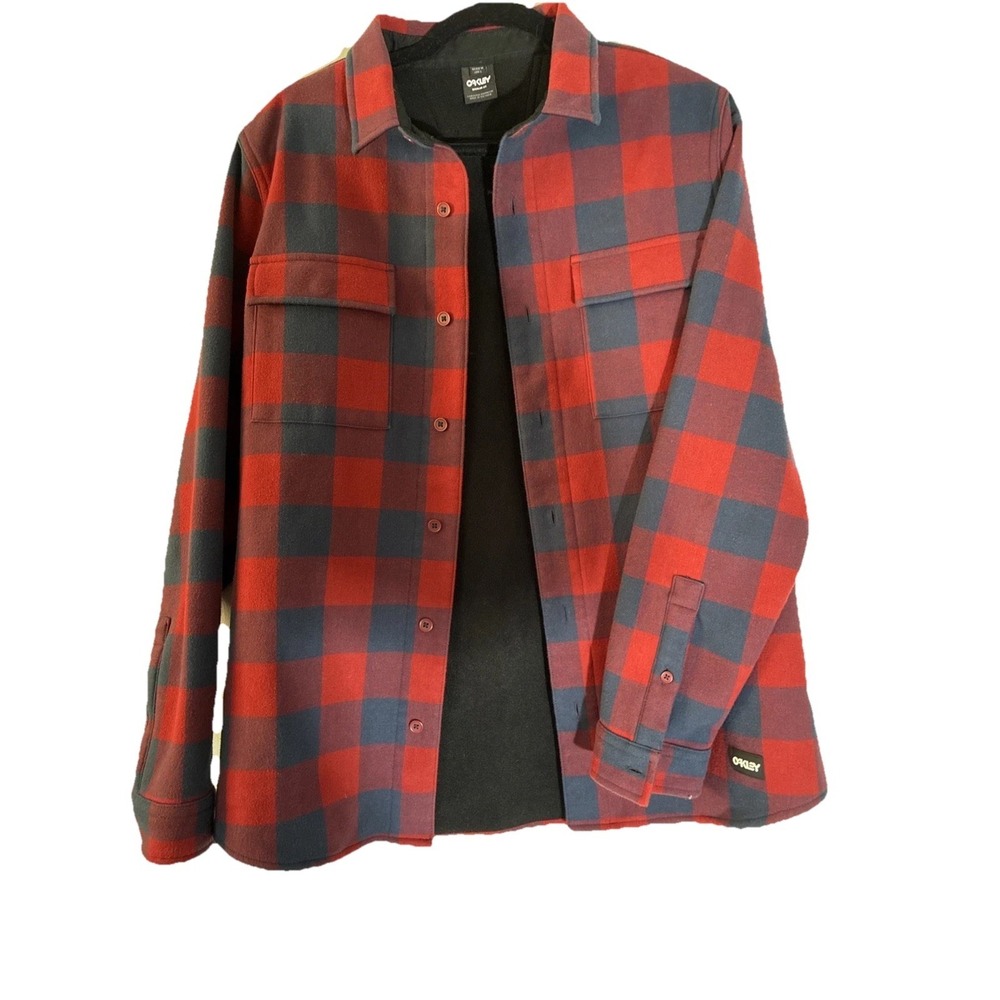 Oakley Bear Cozy Flannel shirt in a red and blue check pattern M Used - Picture 4 of 5